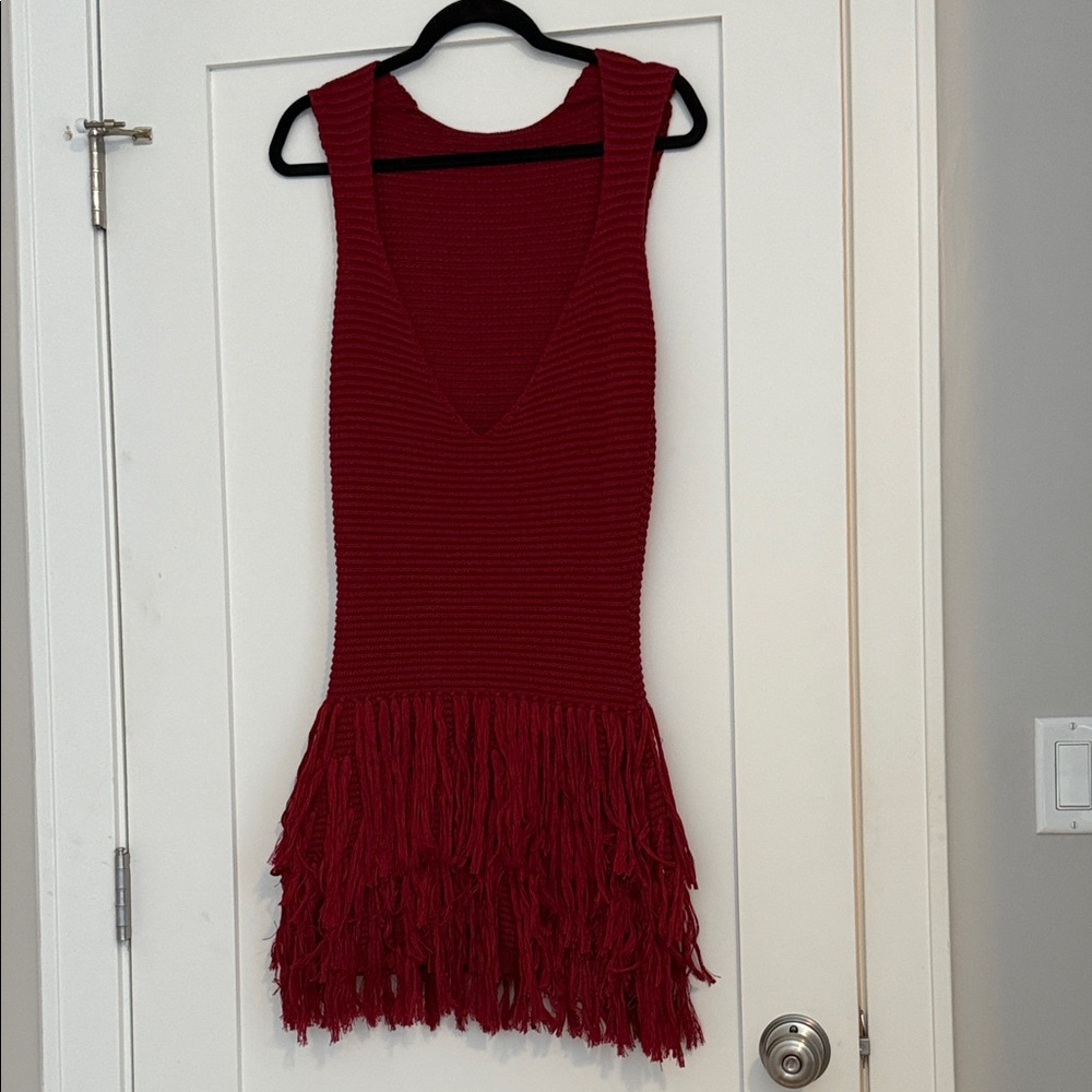 Knit Red Fringe Dress